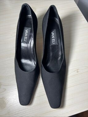 Vaneli Black Square-Toe Mid Heel Pumps